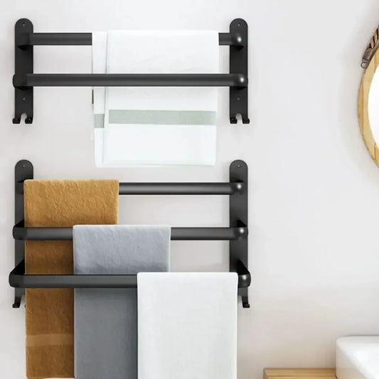 Aluminum Alloy Wall-Mount Bathroom Shelf with Hooks – Space-Saving Storage