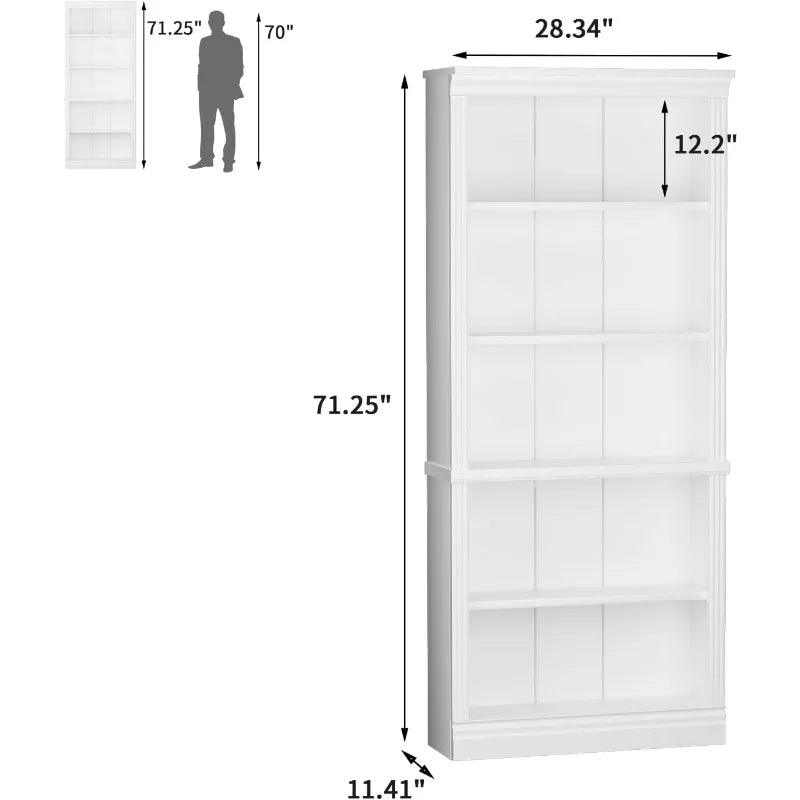 Furniwell 5-Shelf Tall Bookcase – 71" Wood Open Display Bookshelf with Large Storage Organizer