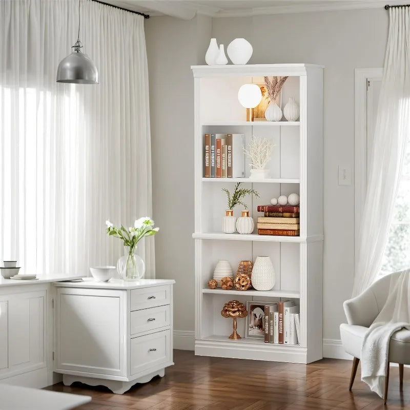 Furniwell 5-Shelf Tall Bookcase – 71" Wood Open Display Bookshelf with Large Storage Organizer