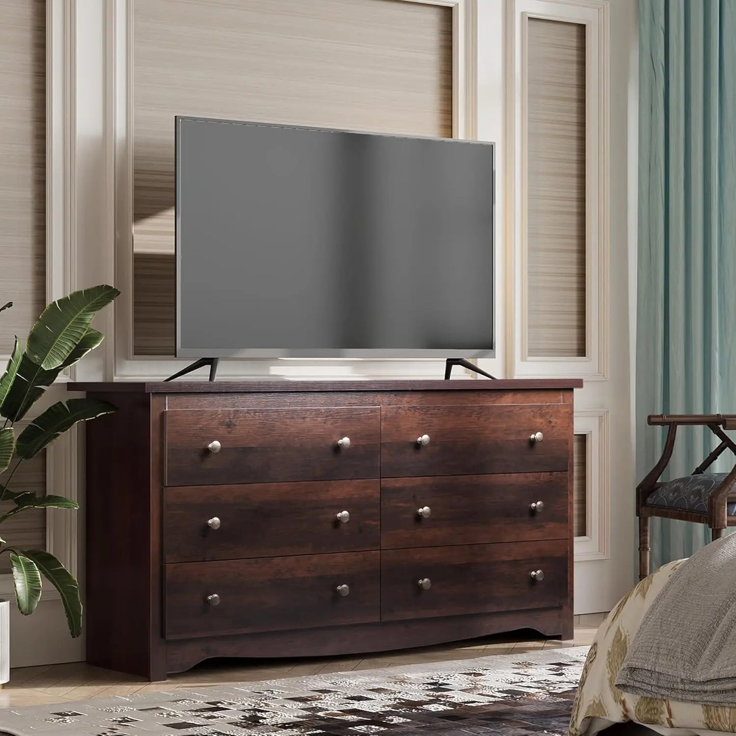 Wooden 6-Drawer Wide Dresser – Modern Chest & Closet Organizer