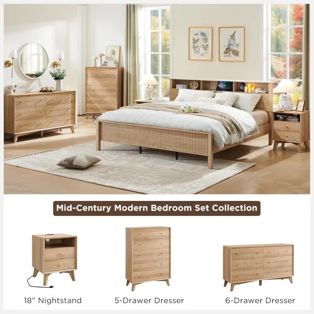 6 Drawer Mid-Century Modern Dresser – 54" Wide with Beveled Profile