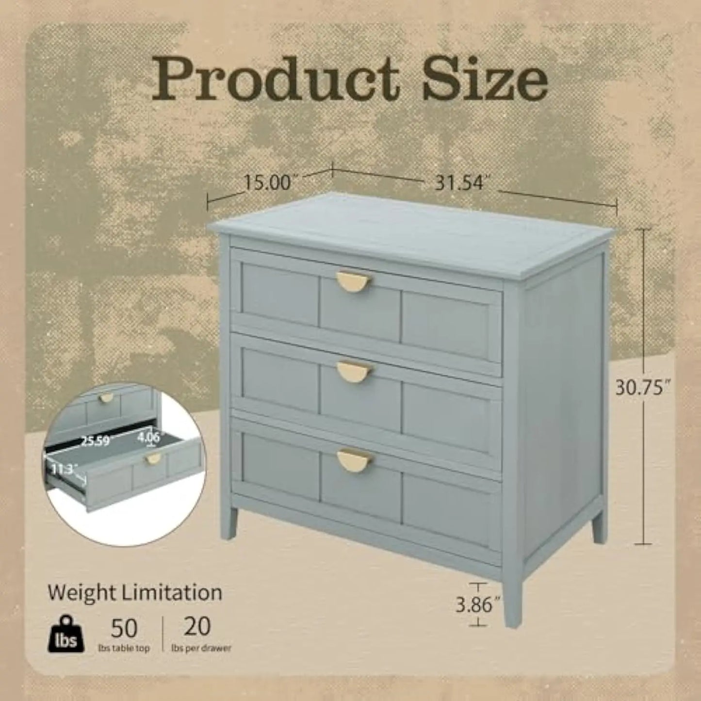 Modern 3-Drawer Wood Dresser – Farmhouse Chest & Bedroom Cabinet (30" Wide)