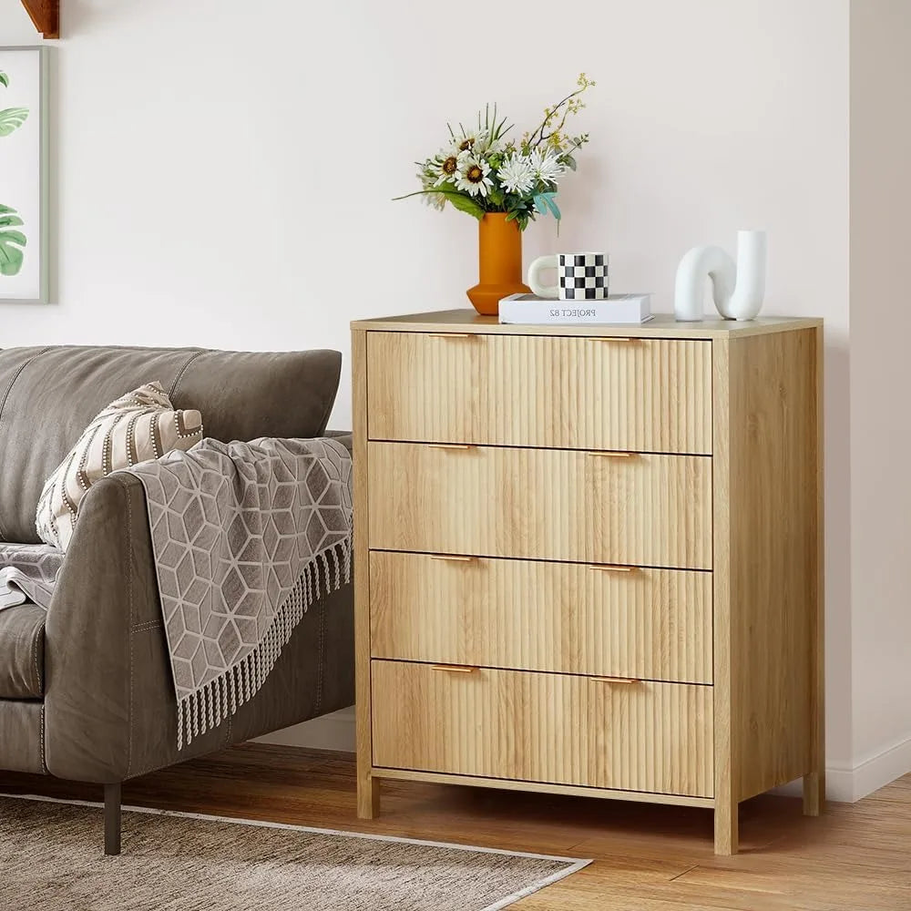 Wide 6 Drawer Light Wood Curved Dresser – Mid-Century Style