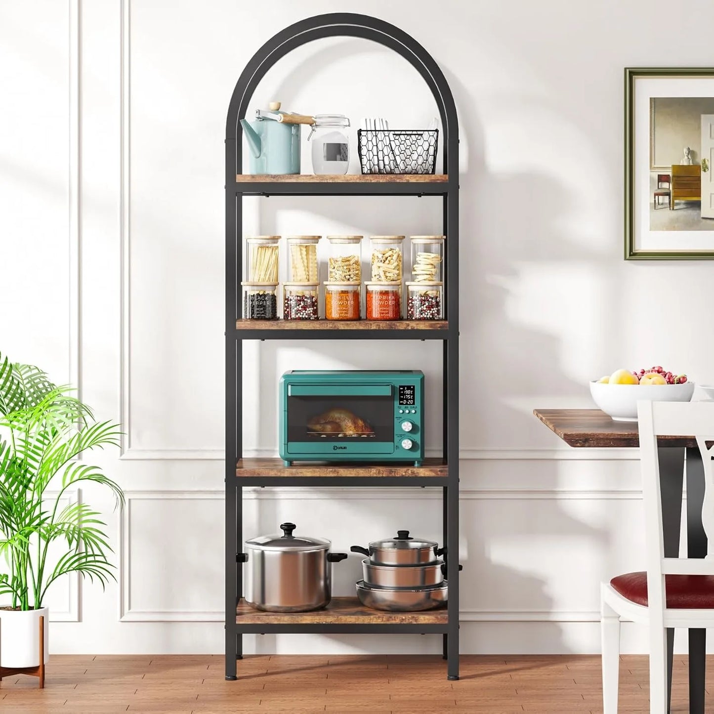 71" Arched Bookcase – Tall Farmhouse Storage Rack with Wooden Shelves for Bedroom, Living Room & Home Office