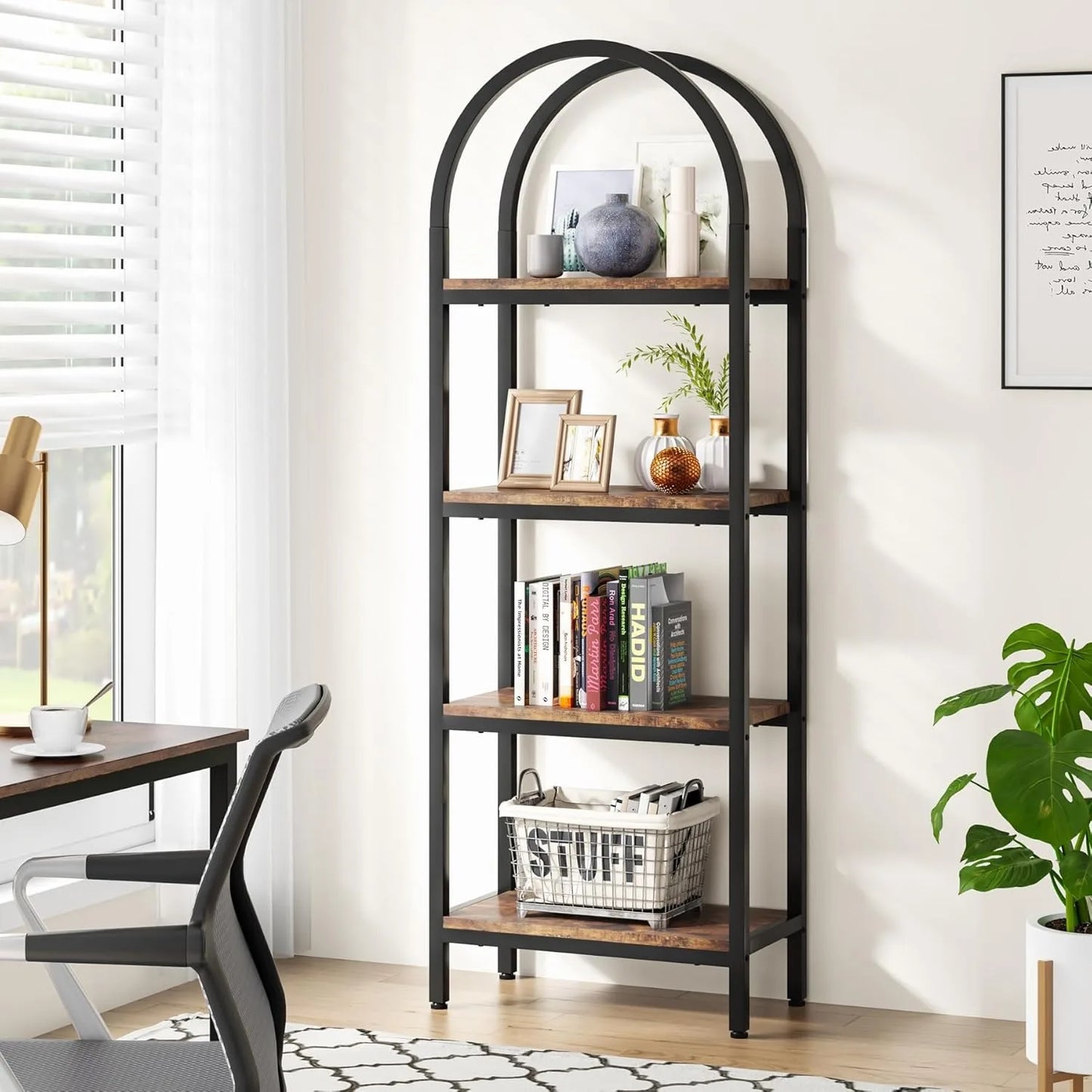 71" Arched Bookcase – Tall Farmhouse Storage Rack with Wooden Shelves for Bedroom, Living Room & Home Office