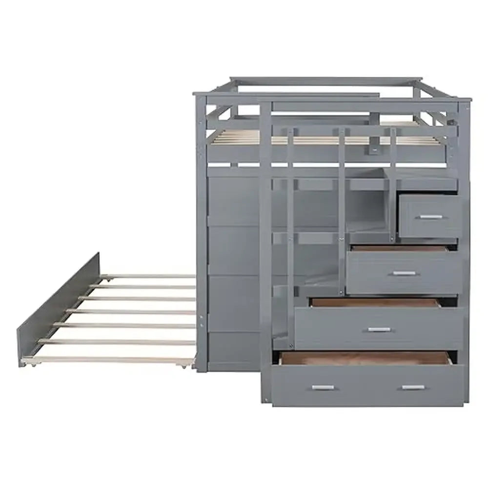 Multifunctional Twin Over Full Bunk Bed – With Drawers, Staircase & Slide