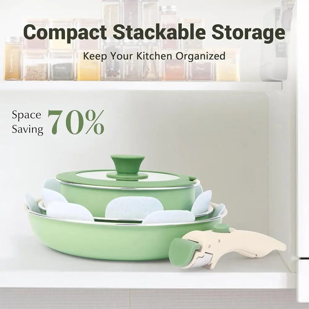 8-Piece Nonstick Induction Cookware Set – Granite Pots & Pans with Removable Handle, Stackable & Easy Clean