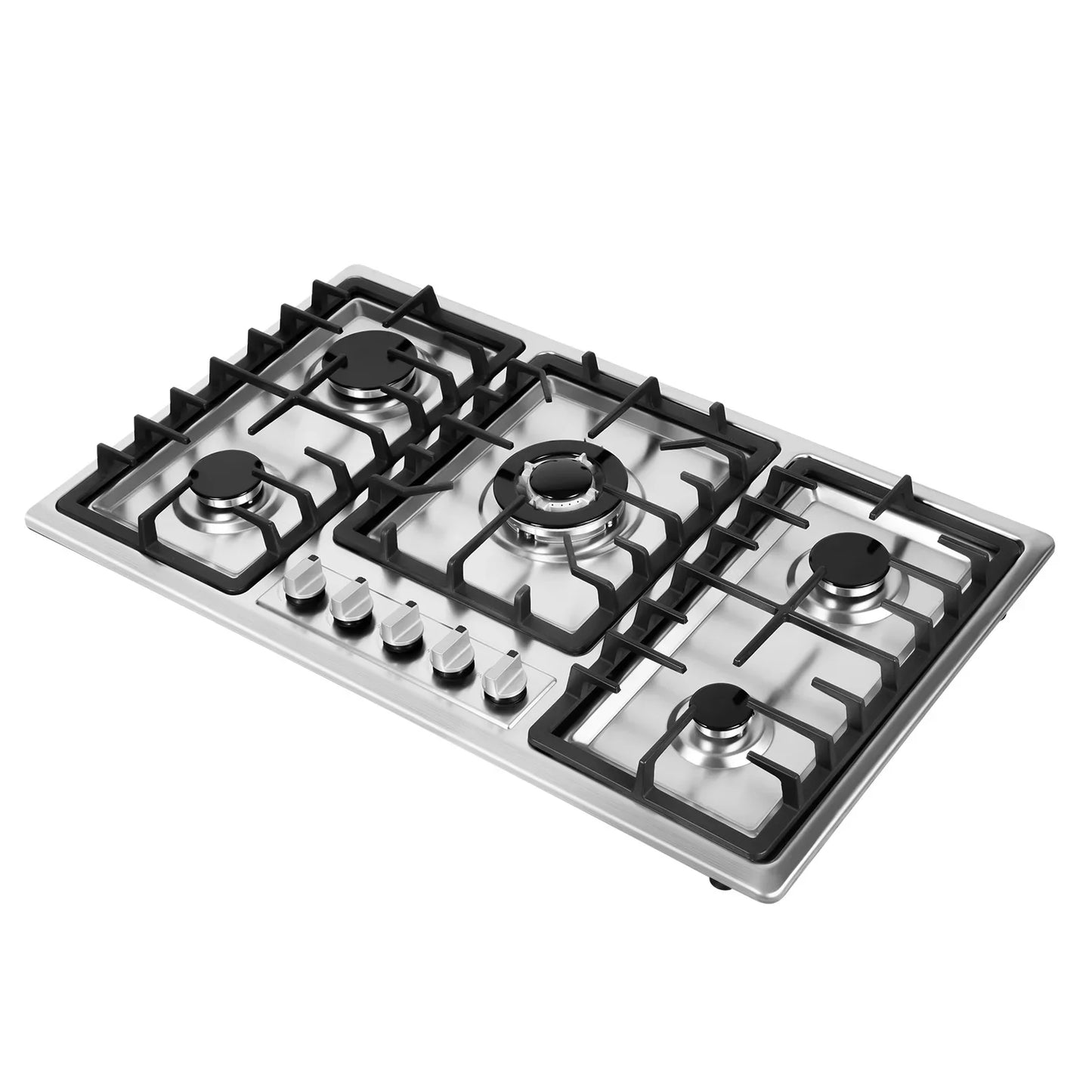5-Burner Gas Cooktop – Stainless Steel Panel Stove for Natural Gas & LPG