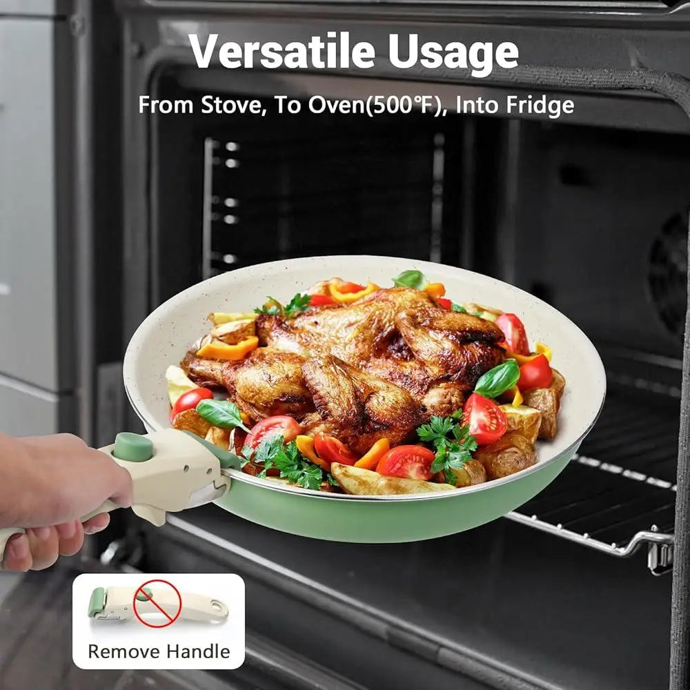 8-Piece Nonstick Induction Cookware Set – Granite Pots & Pans with Removable Handle, Stackable & Easy Clean