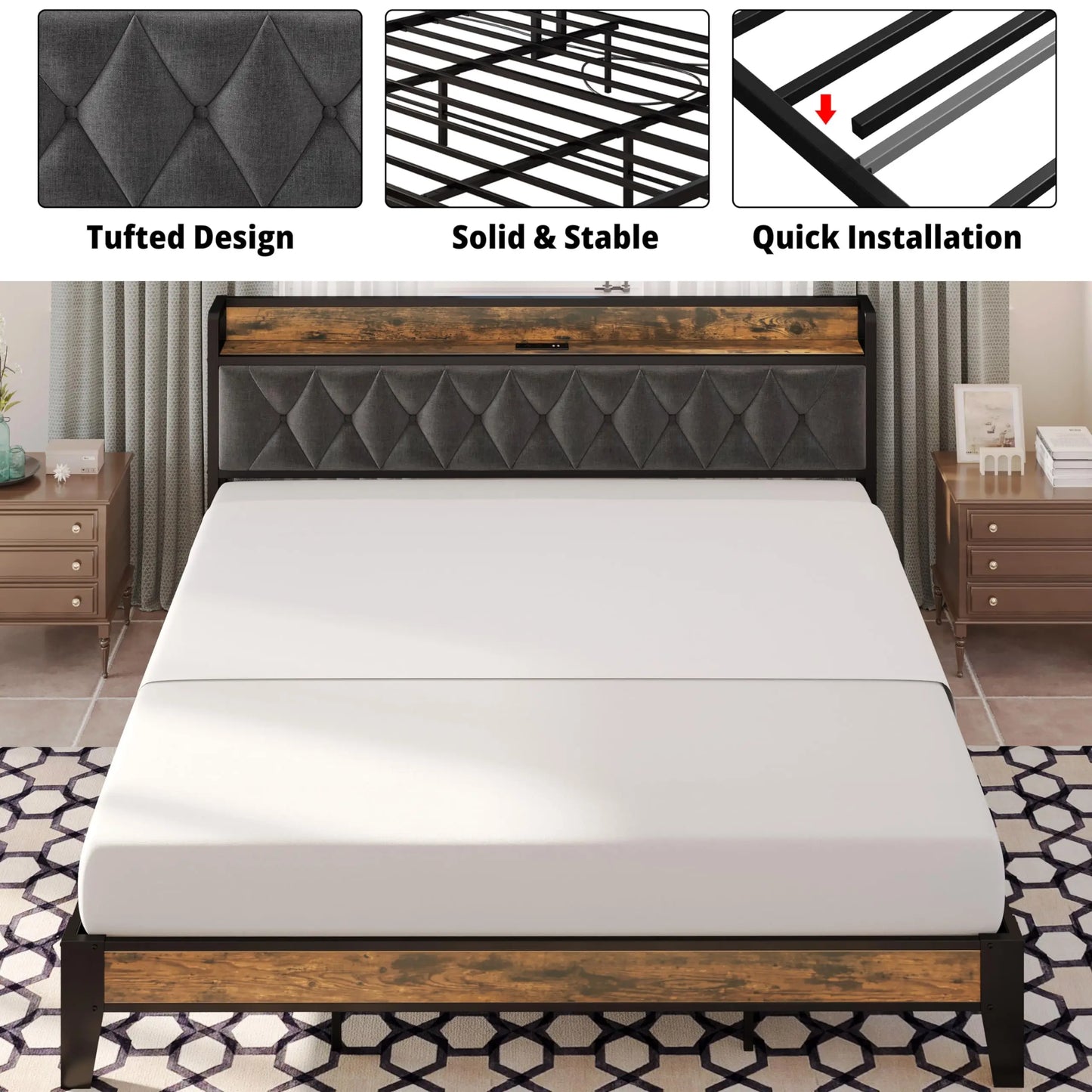 Multi-Size Platform Bed Frame – Noise-Free, No Box Spring Required