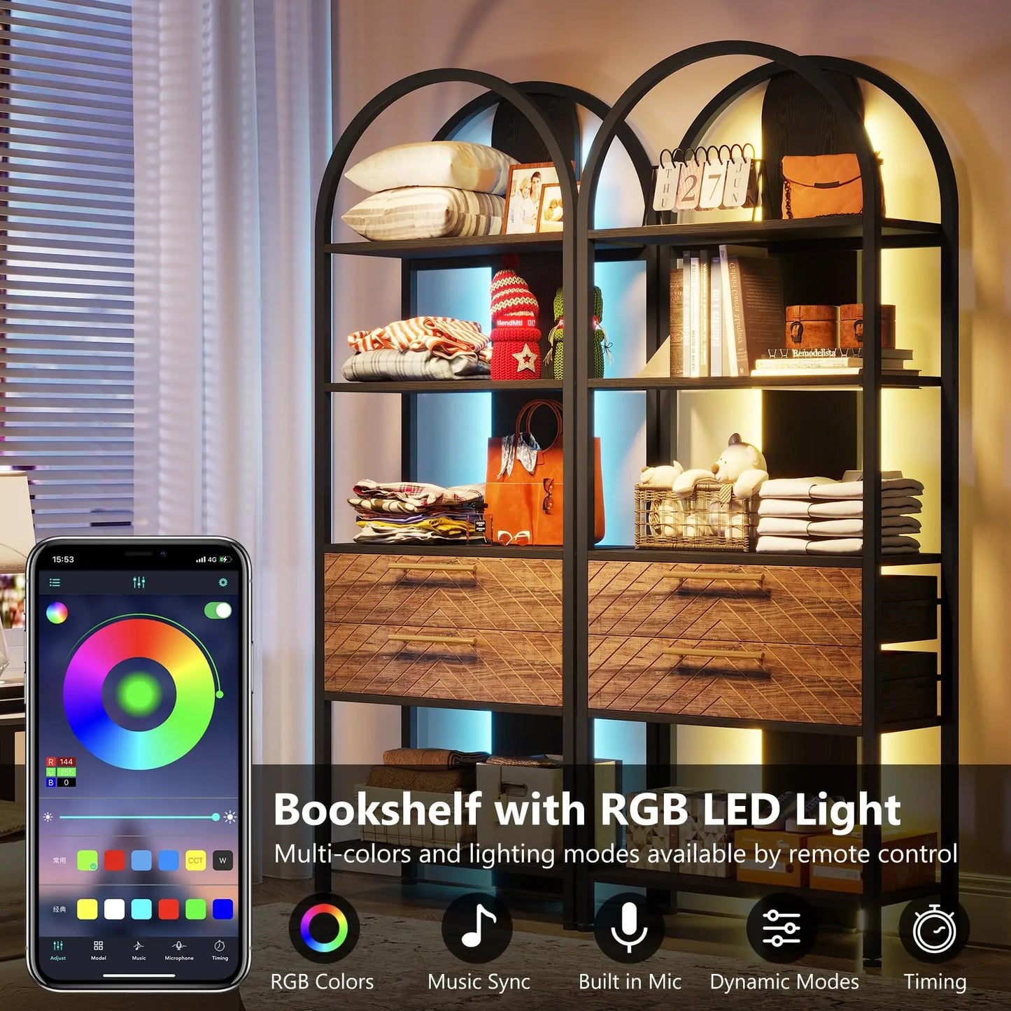 Tribesigns 4-Tier Bookshelf with 2 Drawers – Industrial Arched Bookcase, 70.8" Tall Storage & Display Rack