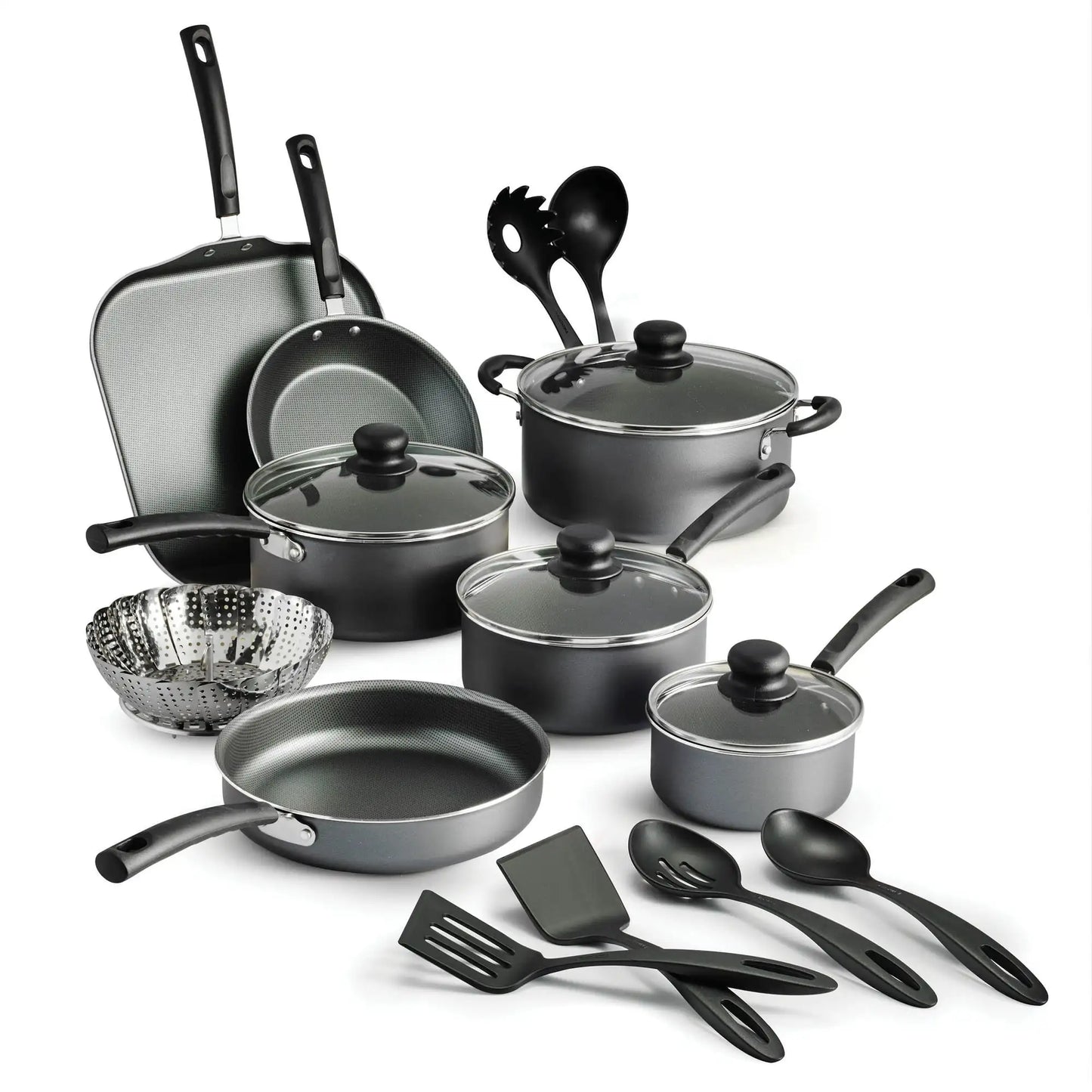 22-Piece Nonstick Aluminum Cookware Set – Complete Pots & Pans with Lids and Kitchen Utensils