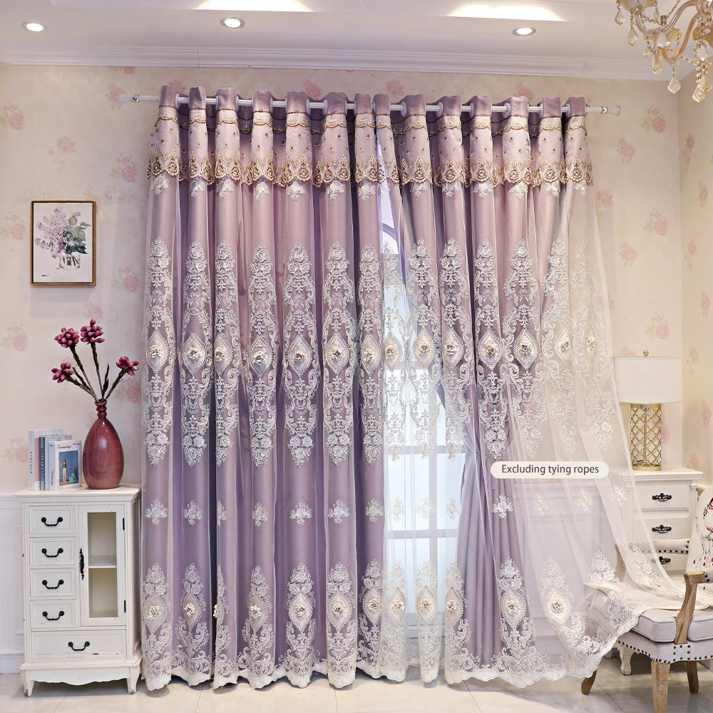 Luxury Vintage Embroidered Curtains – Dual-Layer Elegant Window Drapes