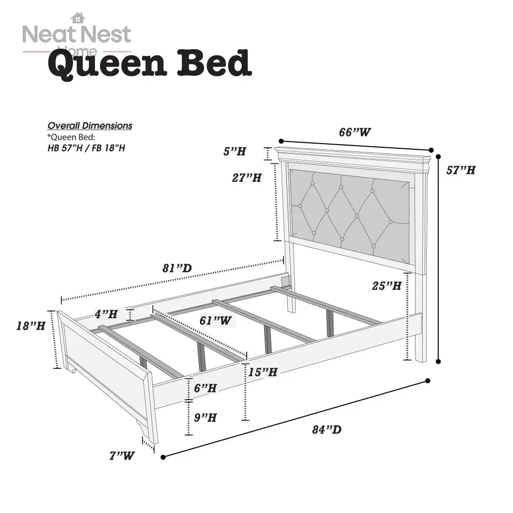 Queen Size White Faux Leather Bed Frame with Tufted LED Headboard & Solid Wood Base
