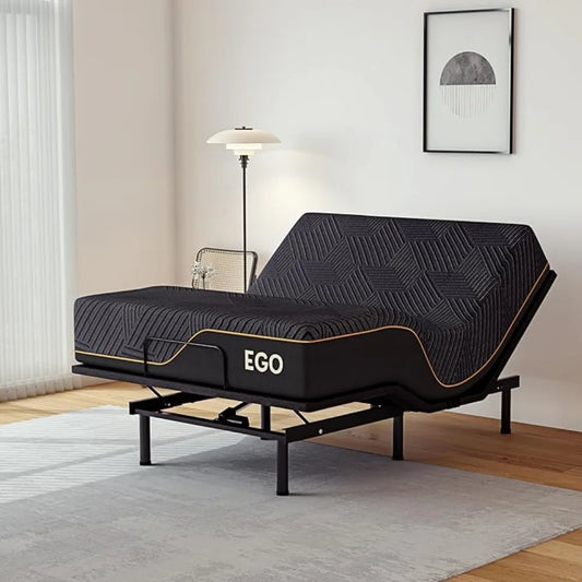 Adjustable King Bed Frame with 14" Copper Gel Memory Foam Mattress – Foldable Metal Base & Wireless Remote