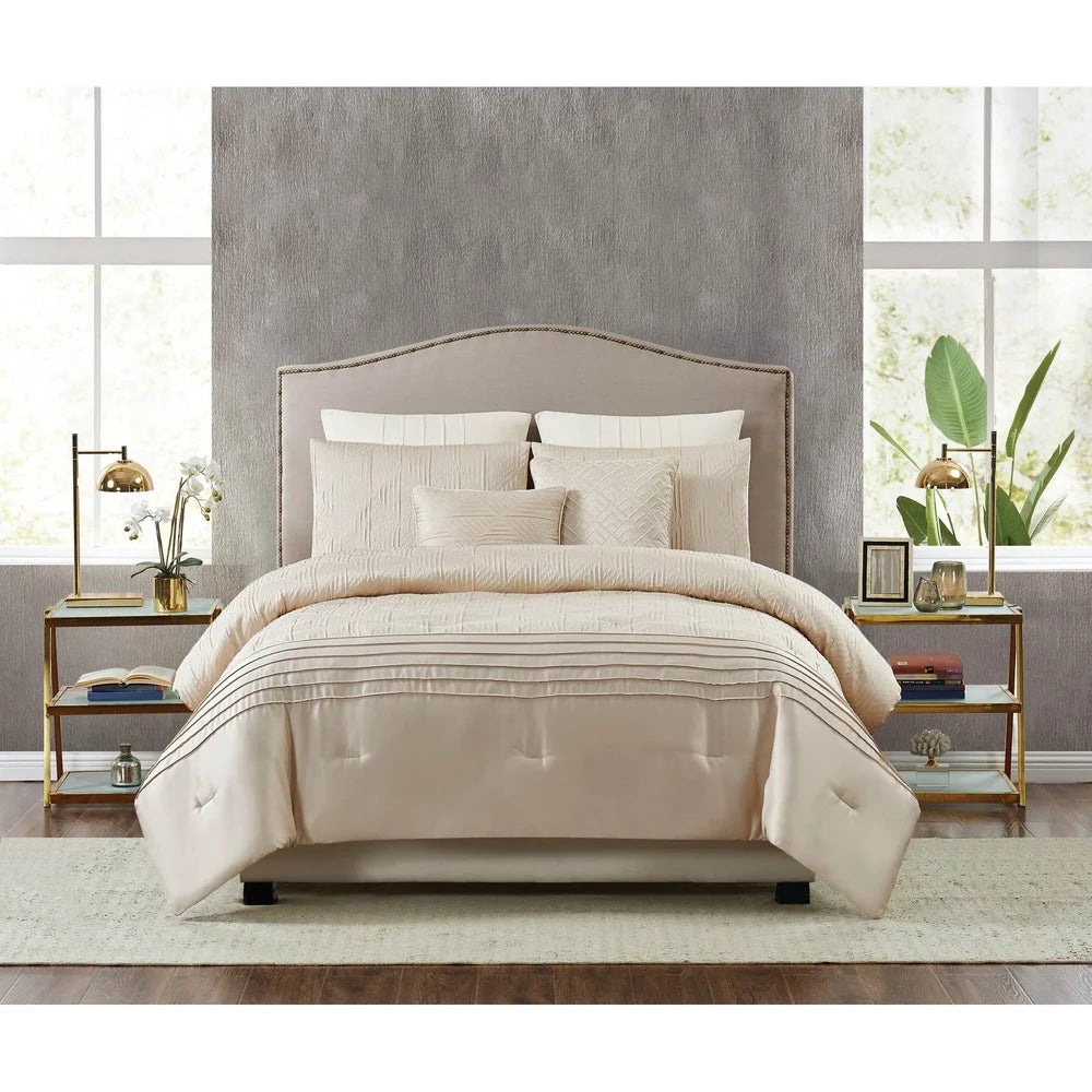Luxurious 7-Piece Queen Comforter Set – Ivory Jacquard