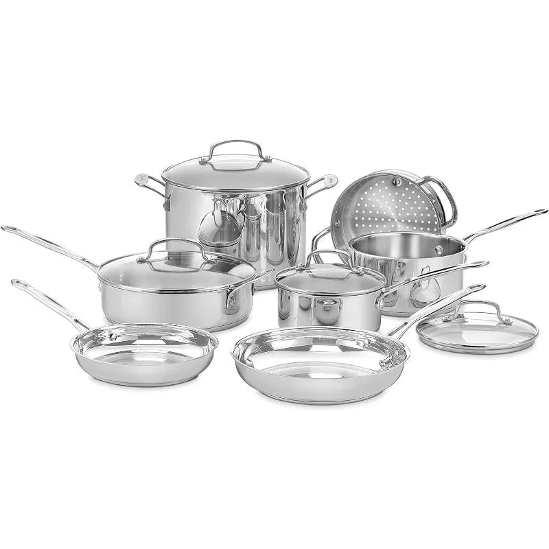Cuisinart Chef's Classic 11-Piece Stainless Steel Cookware Set – Durable Pots & Pans with Glass Lids, 77-11G