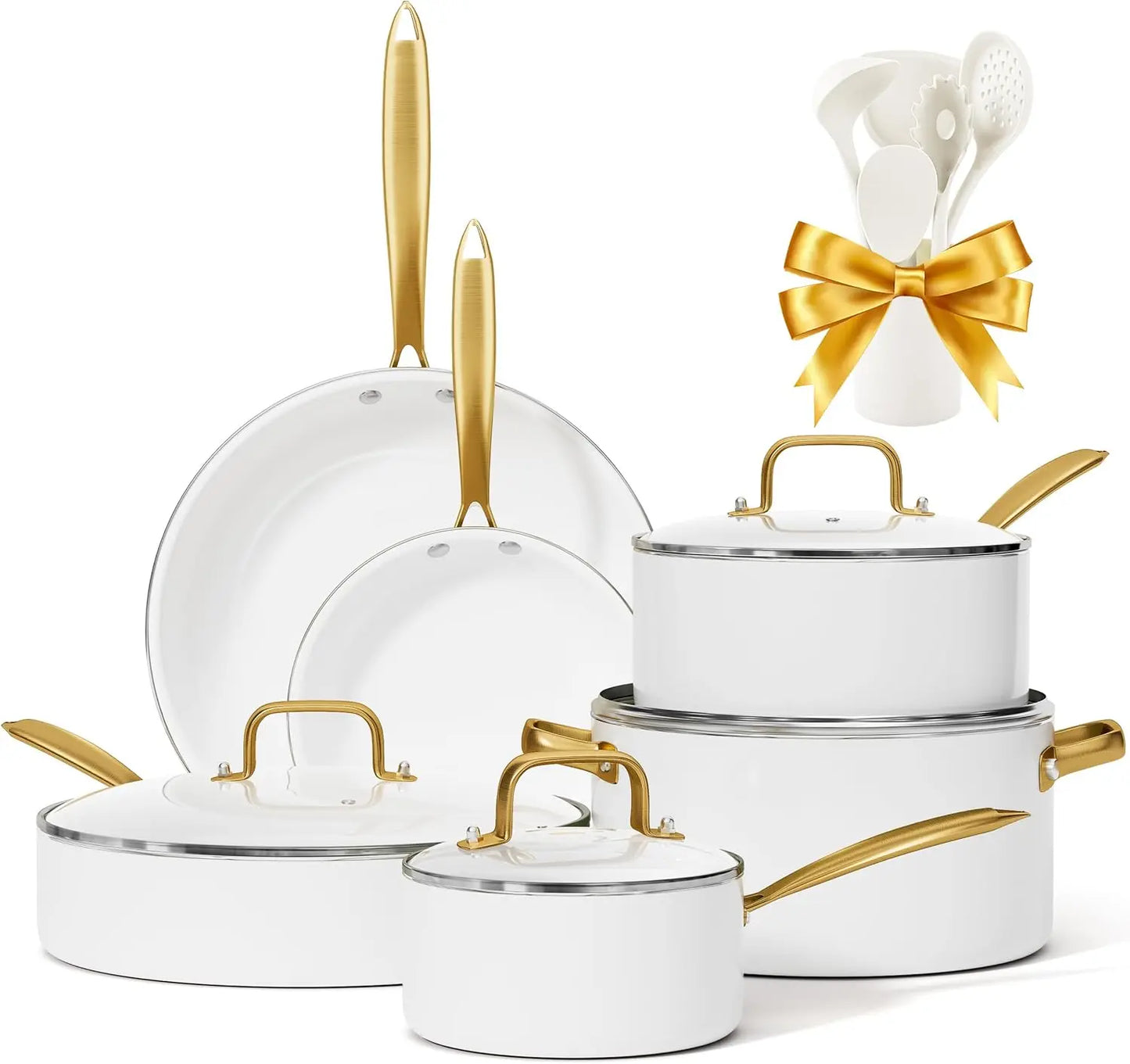 Nonstick Ceramic Cookware Set – Dutch White Pots & Pans with Utensils, Non-Toxic Kitchen Set
