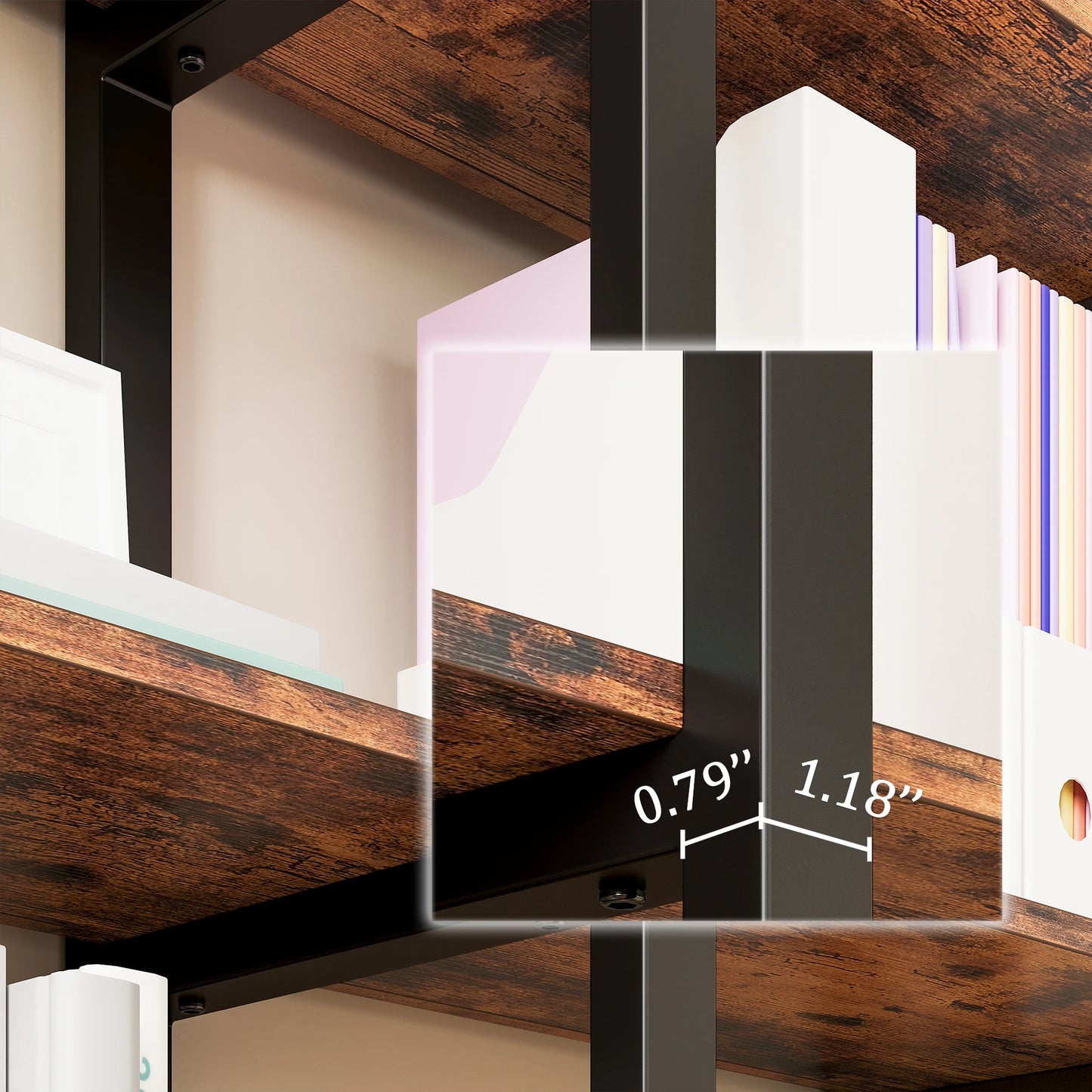 IRONCK Triple Wide 5-Tier Bookcase, Large Open Shelves with Back Fence, Brown