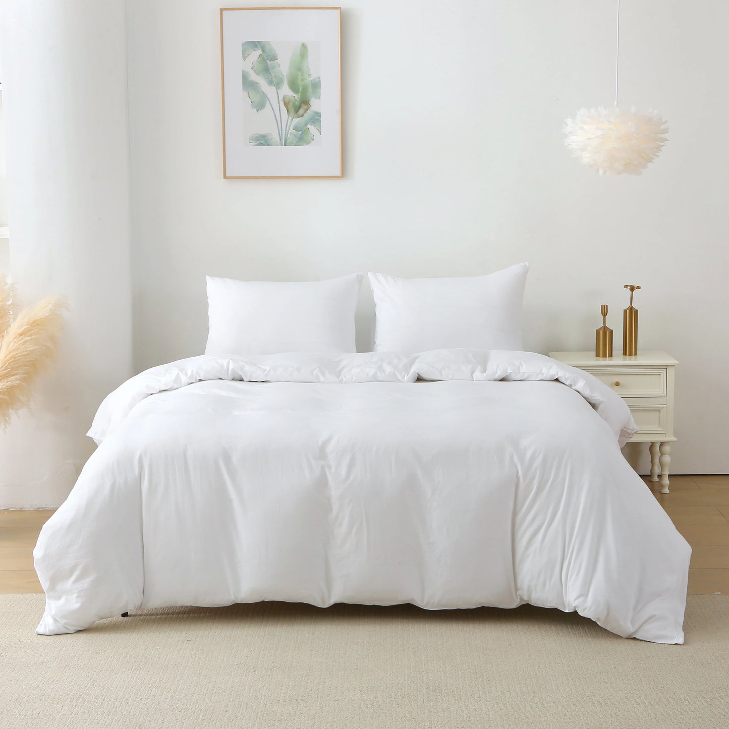3-Piece Solid White Duvet Cover Set with Pillow Shams – King Size (Comforter Not Included)