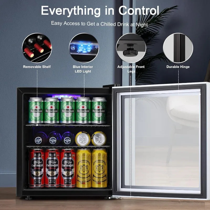 60-Can Beverage Mini Fridge – Glass Door Drink Cooler with Removable Shelves for Beer, Soda & Winebeverage mini fridge, 60 can drink cooler, glass door mini fridge, soda and beer fridge, wine and beverage cooler, compact dr
