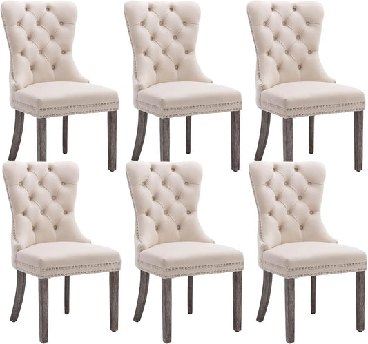 Velvet Dining Chairs Set of 6 – Tufted Upholstered Chairs with Nailhead Trim & Ring Pullvelvet dining chairs, tufted dining chairs, upholstered chair set, dining room chairs, nailhead trim chairs, ring pull back chairs, mod