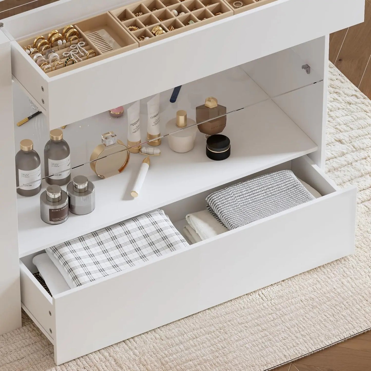 Closet Island with Glass Top & 8 Drawers – Jewelry Display Cabinet