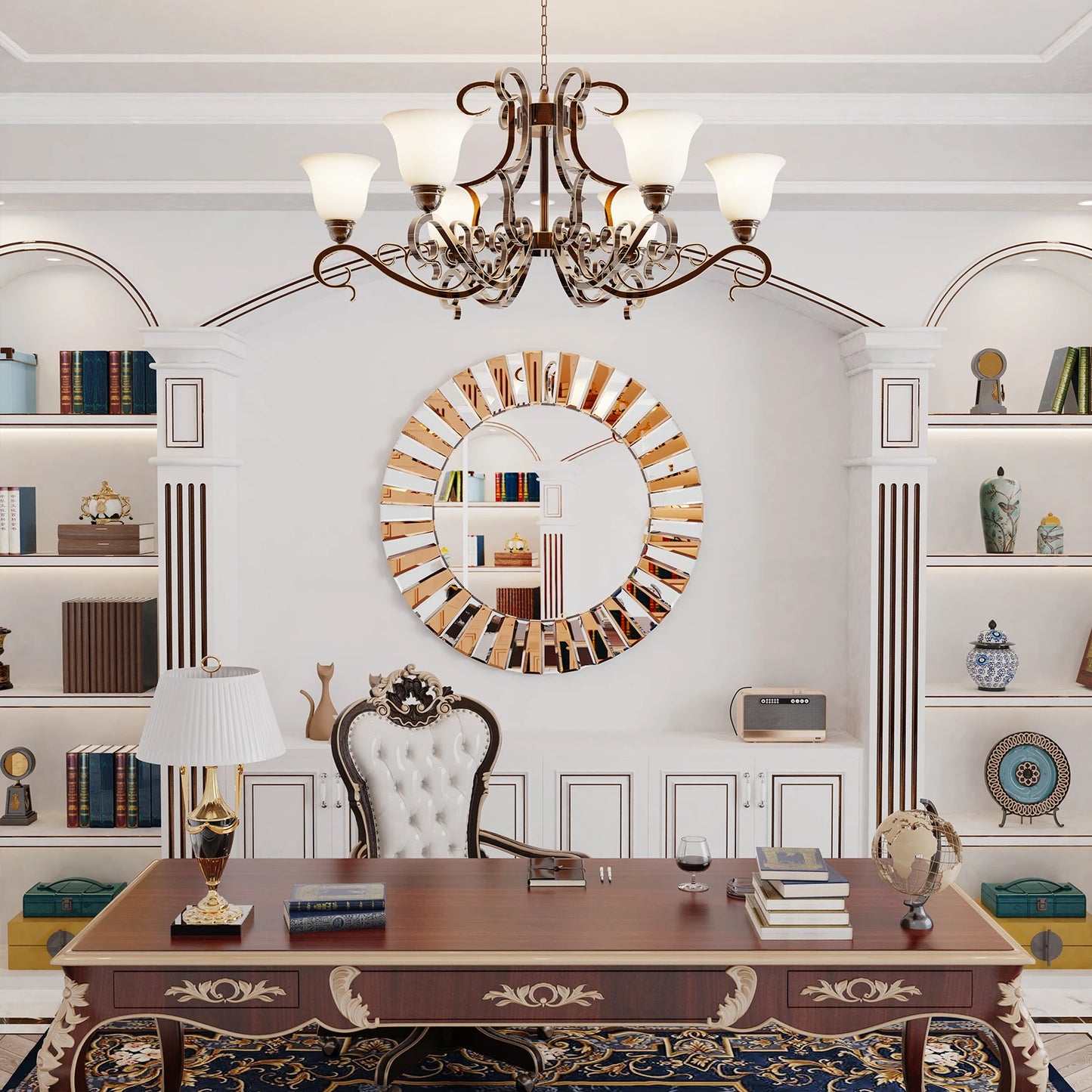 Round Sunburst Wall Mirror – Decorative Accent for Living Room or Entryway