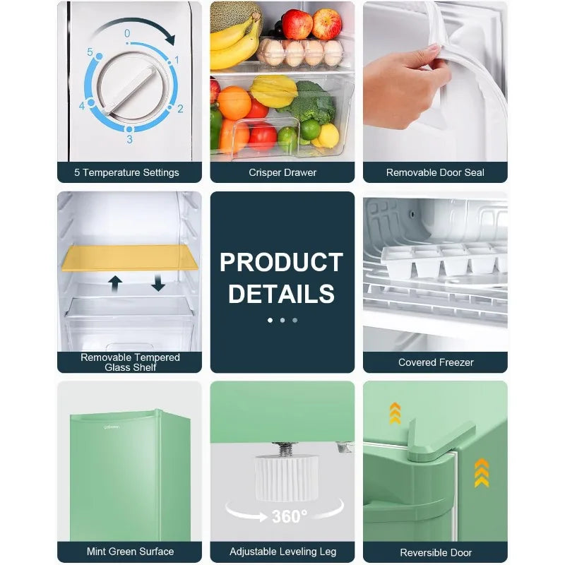 Upstreman 3.2 Cu.Ft Mini Fridge with Freezer – Single Door Compact Refrigerator with Adjustable Thermostat, Ideal for Dorms & Offices