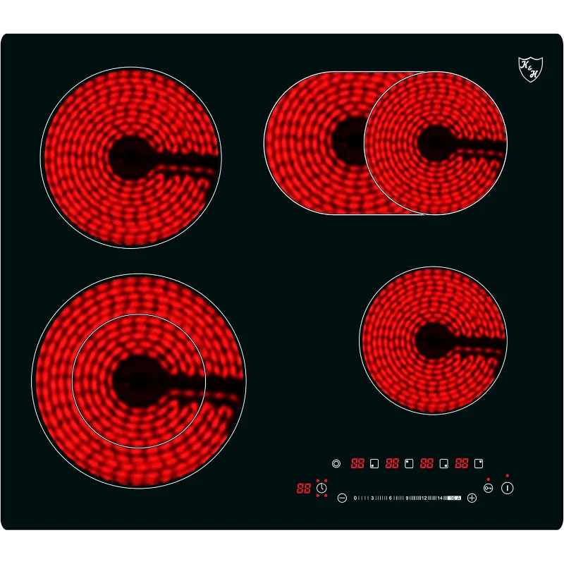 K&H 24" Built-in Electric Cooktop – 4 Burner Radiant Ceramic Stove Top, 7200W, Slider Touch Control (CE24-7206SL)