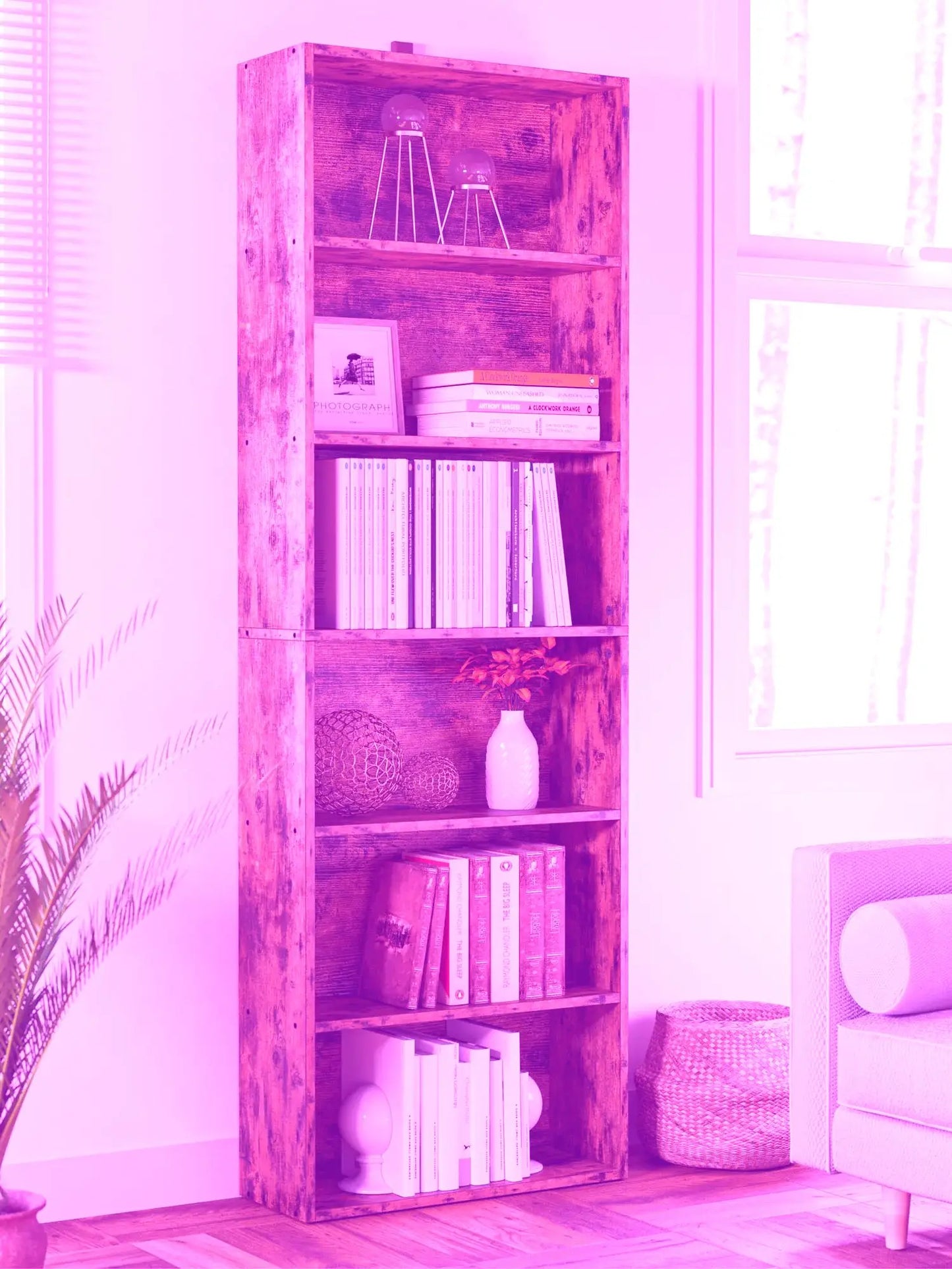 IRONCK Industrial 6-Shelf Bookcase – 70" Tall Floor-Standing Bookshelf for Storage & Display