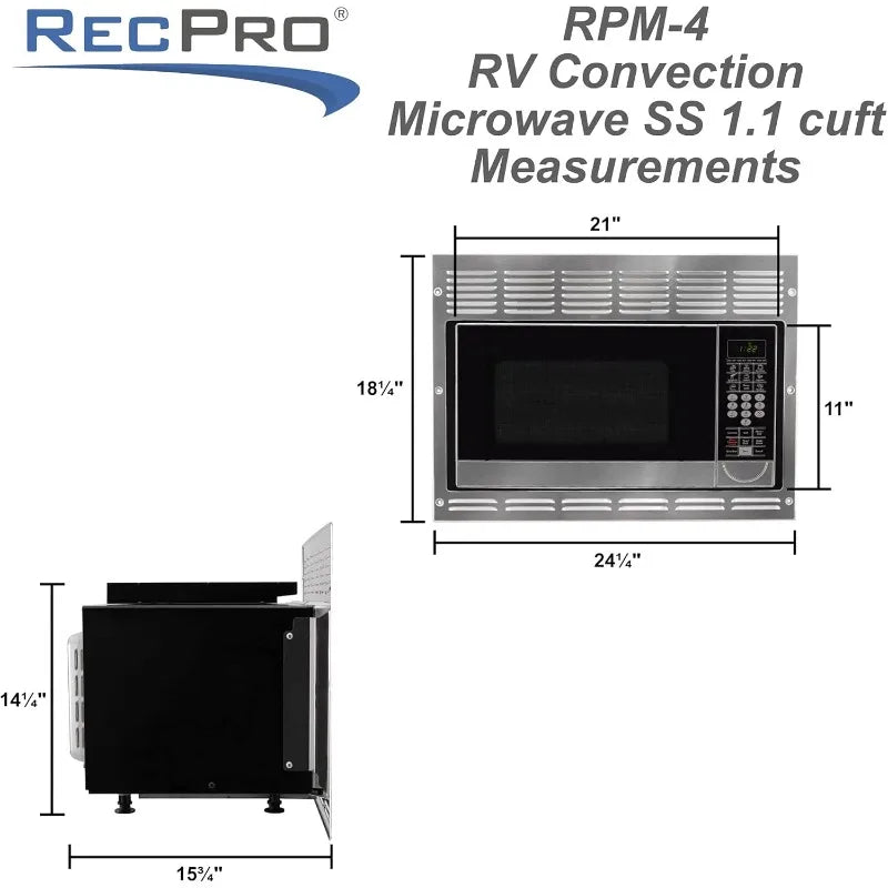 RecPro RV Convection Microwave – 1.1 cu. ft Stainless Steel 120V Appliance, Direct Replacement for Greystone