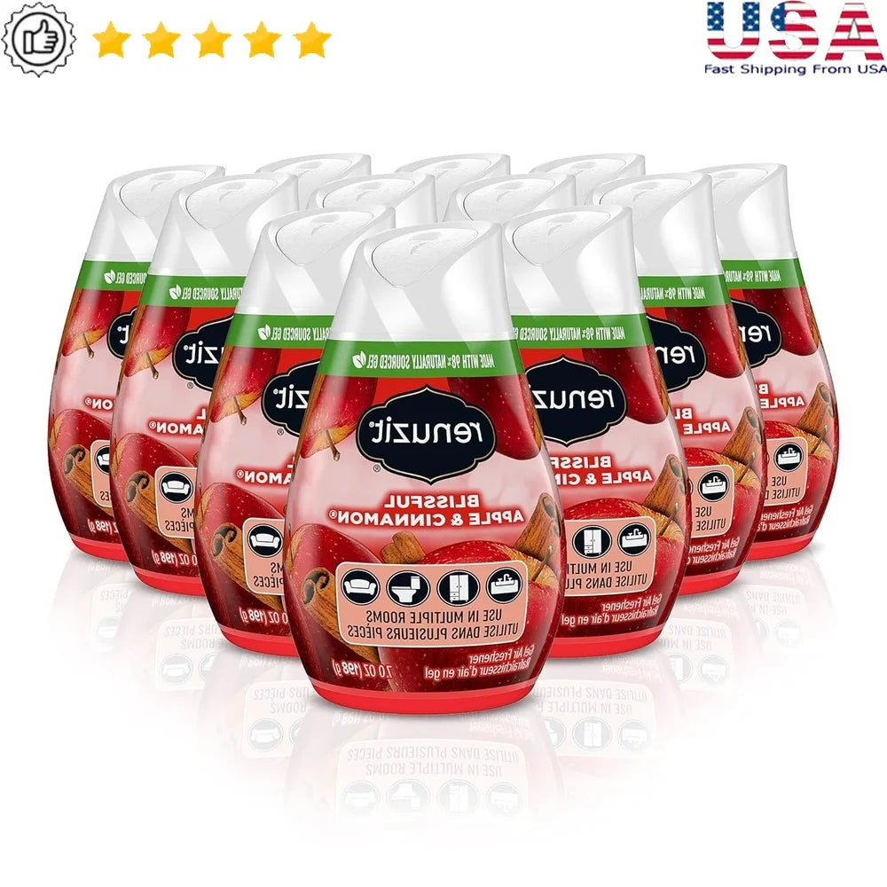 Adjustable Gel Air Freshener – Apple Cinnamon, Solid Odor Eliminator Cone, Long-Lasting Scent, Pack of 12