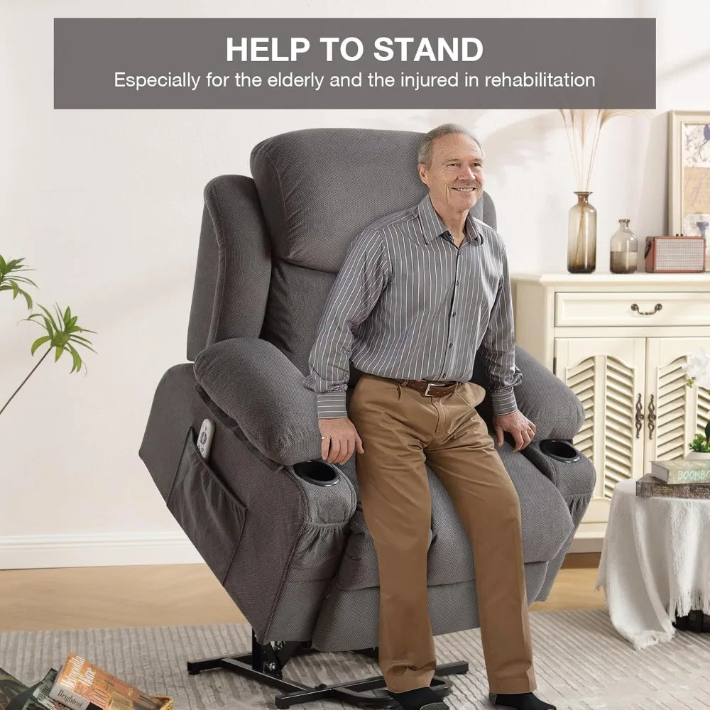 Power Lift Recliner Chair with Heat & Massage – Electric Fabric Recliner for Elderly with USB Port & Side Pocket