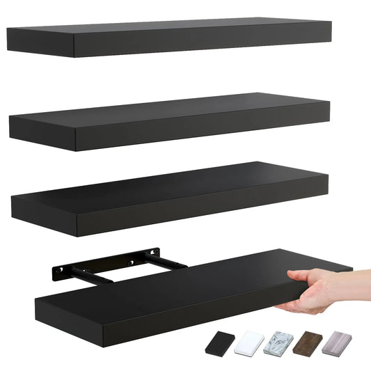Bowillon White Floating Shelves – Wall Mounted Shelves for Bedroom, Living Room, Kitchen & Bathroom