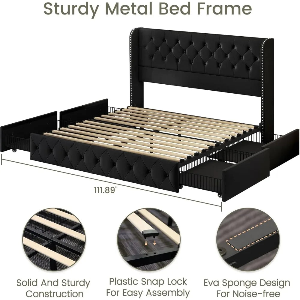 LARMACE King Size Velvet Upholstered Platform Bed – Modern Bed Frame with Headboard