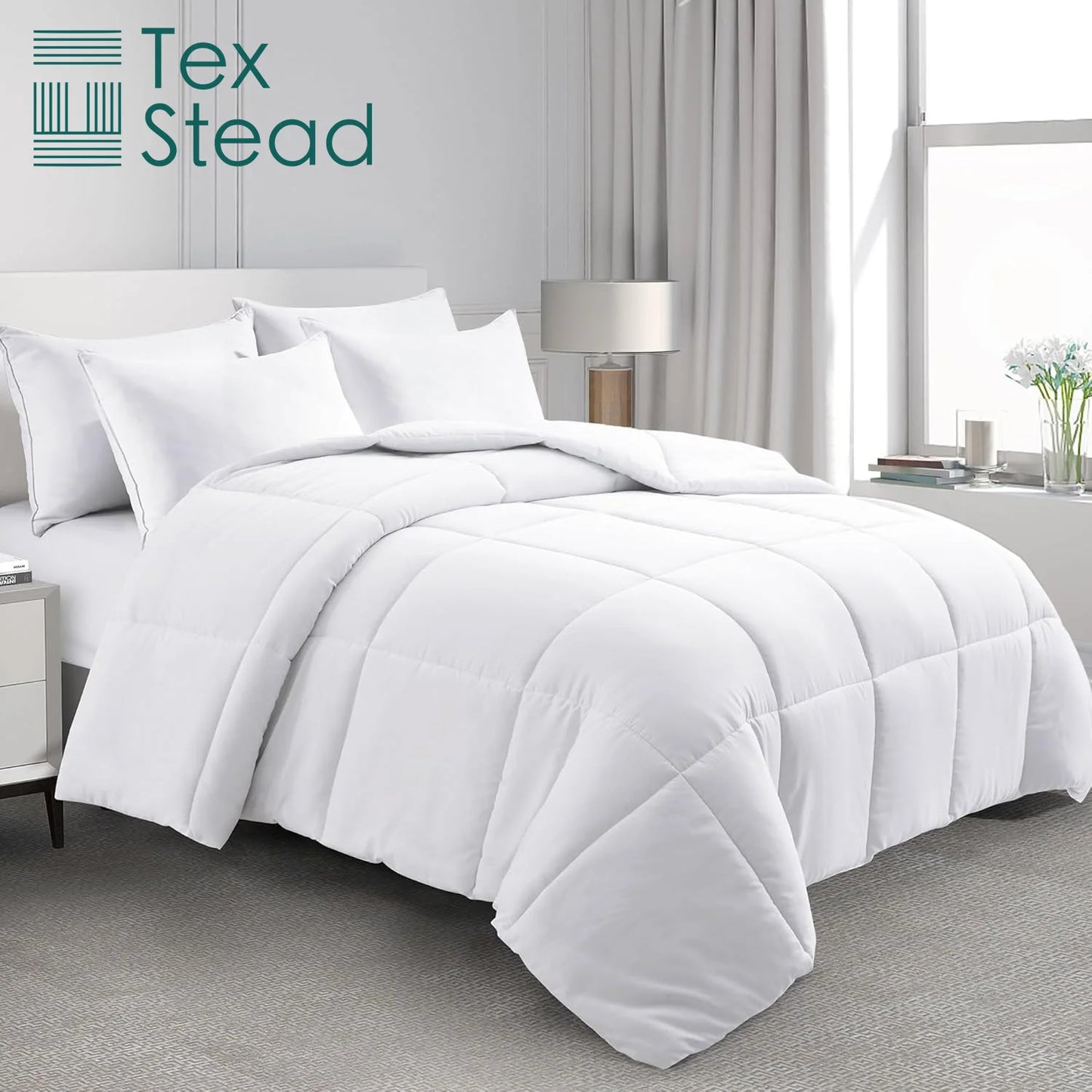 Tex Stead All-Season Down Alternative Comforter – Queen Size Duvet Insert with Corner Tabs, Hotel Collection Bedding