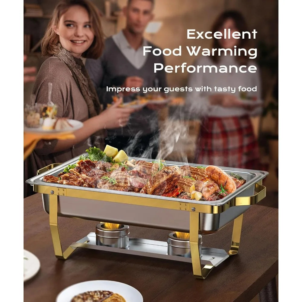 Chafing Dishes for Buffet Set – 4 Pack, 9QT Stainless Steel Chafing Dish with Elegant Gold & Silver Accents