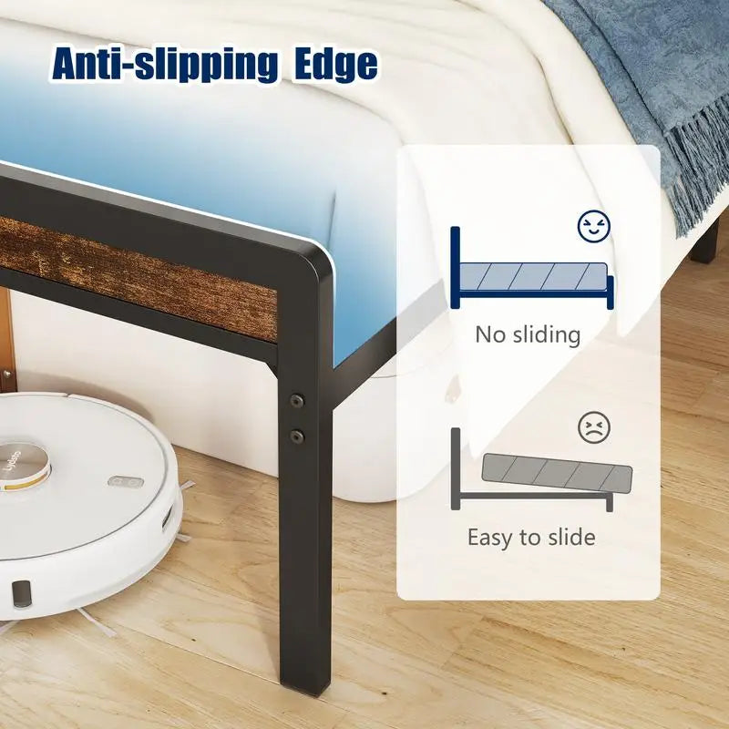 Full-Size Metal Bed Frame with Headboard & Footboard, LED Lights, Heavy-Duty Steel Slat Support