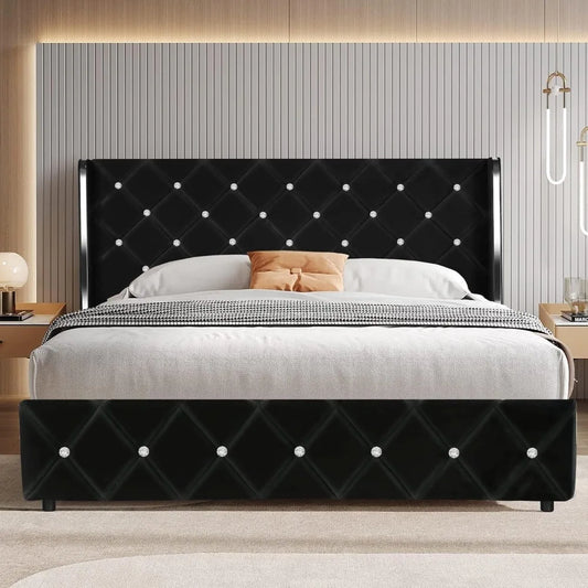 Hlivelood Queen LED Upholstered Bed Frame – Modern Platform with Light & Padded HeadboardHlivelood bed frame, queen LED bed, upholstered platform bed, modern queen bed frame, LED light bed, padded headboard bed, queen bedro