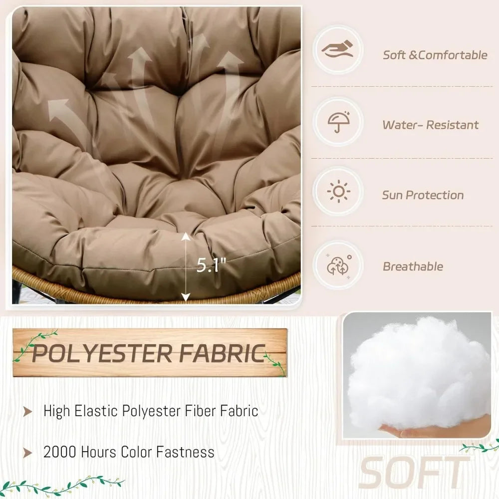 Outdoor Papasan Rocking Chair with Padded Cushion, Oversized PE Rattan Comfy Royal Rocking Lounge Chair, Modern Comfy