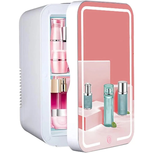 8L Skincare Mini Fridge with LED Mirror – Portable AC/DC Cooler & Warmer