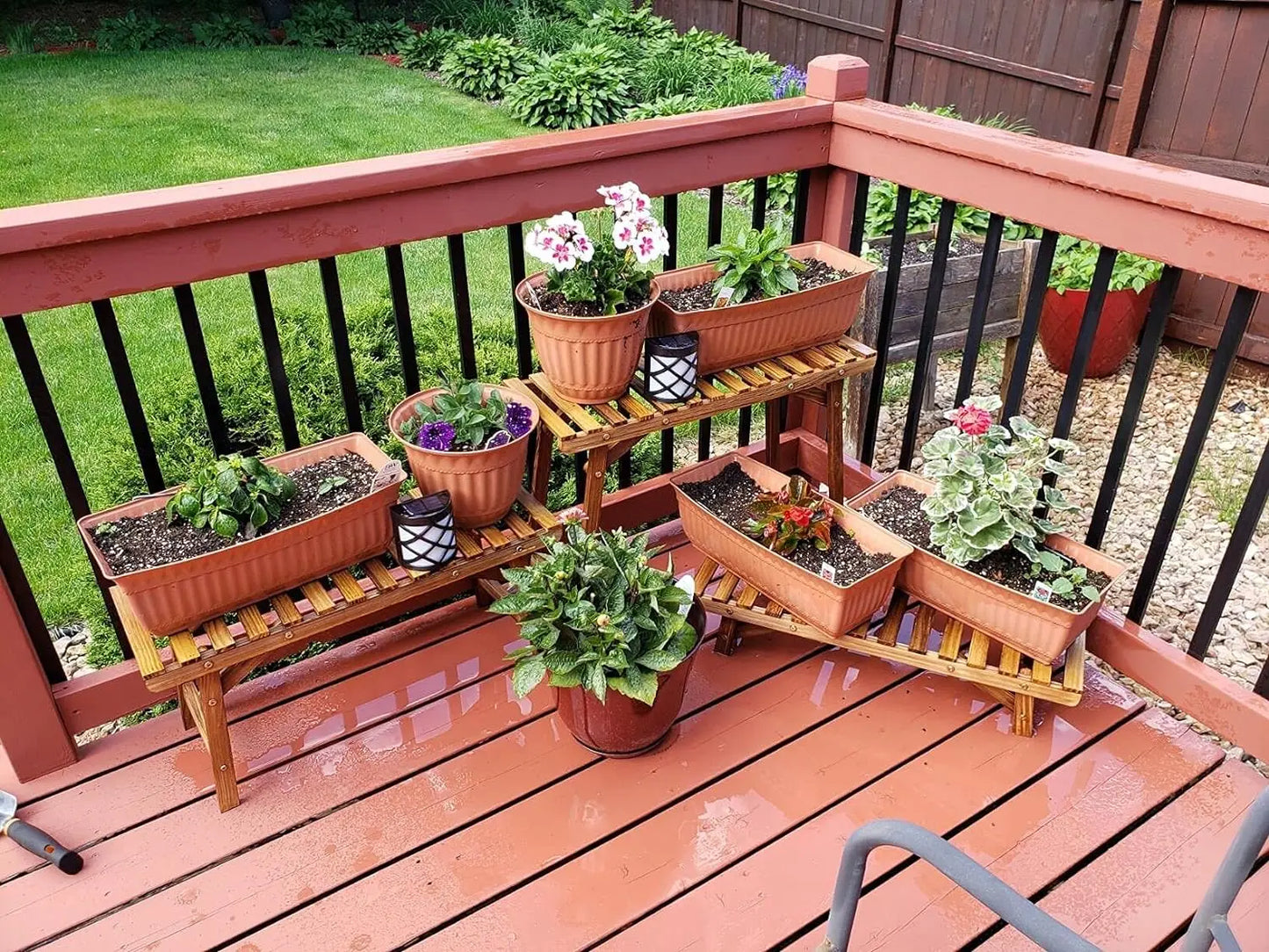 3-Tier Wood Ladder Shelf – Corner Plant Stand, Indoor/Outdoor Flower Pot Rack