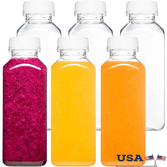 12oz Reusable Plastic Juice Bottles with Caps – BPA-Free, Airtight & Leakproof Containers for Smoothies, Juices, Milk Tea & Detox Drinks