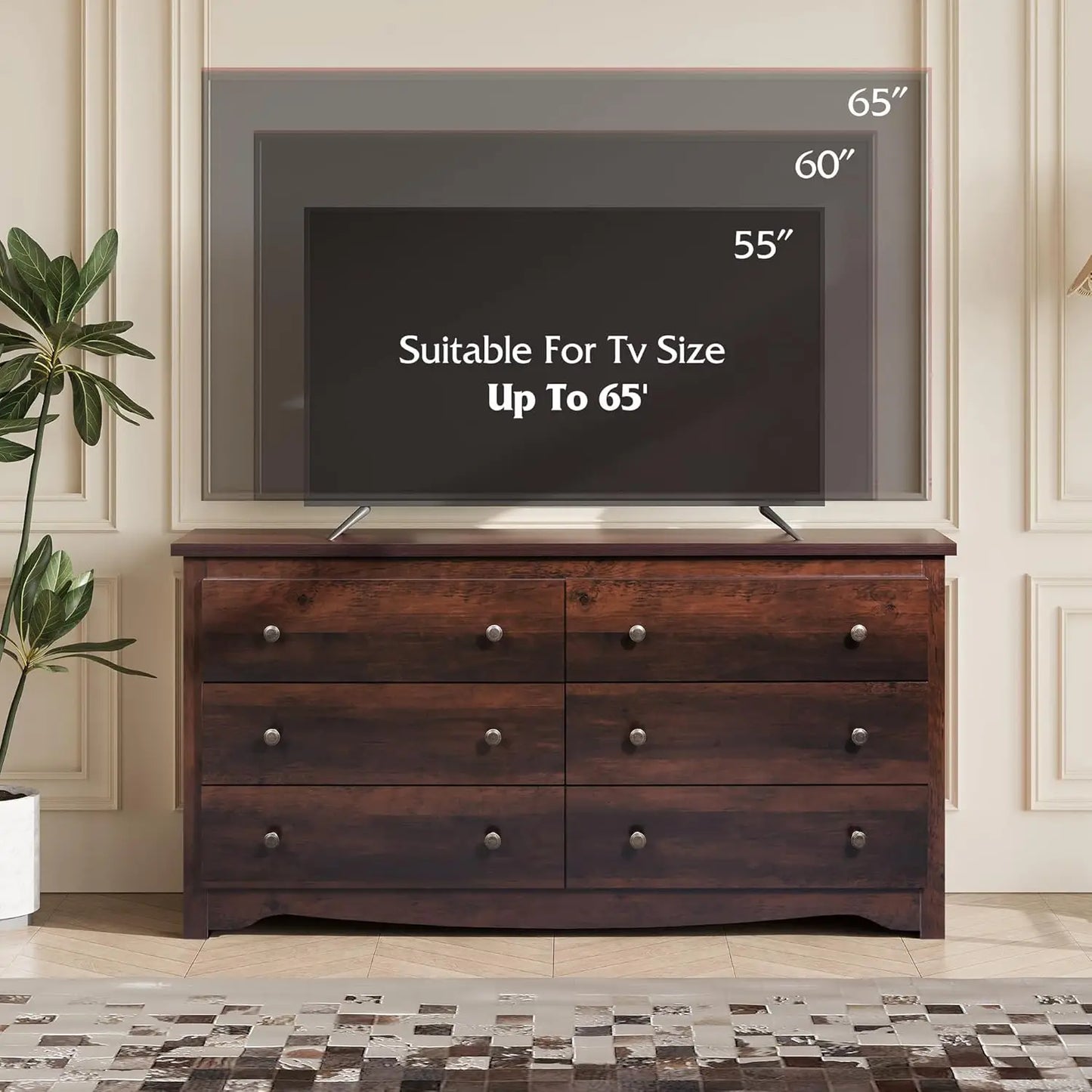 Wooden 6-Drawer Wide Dresser – Modern Chest & Closet Organizer