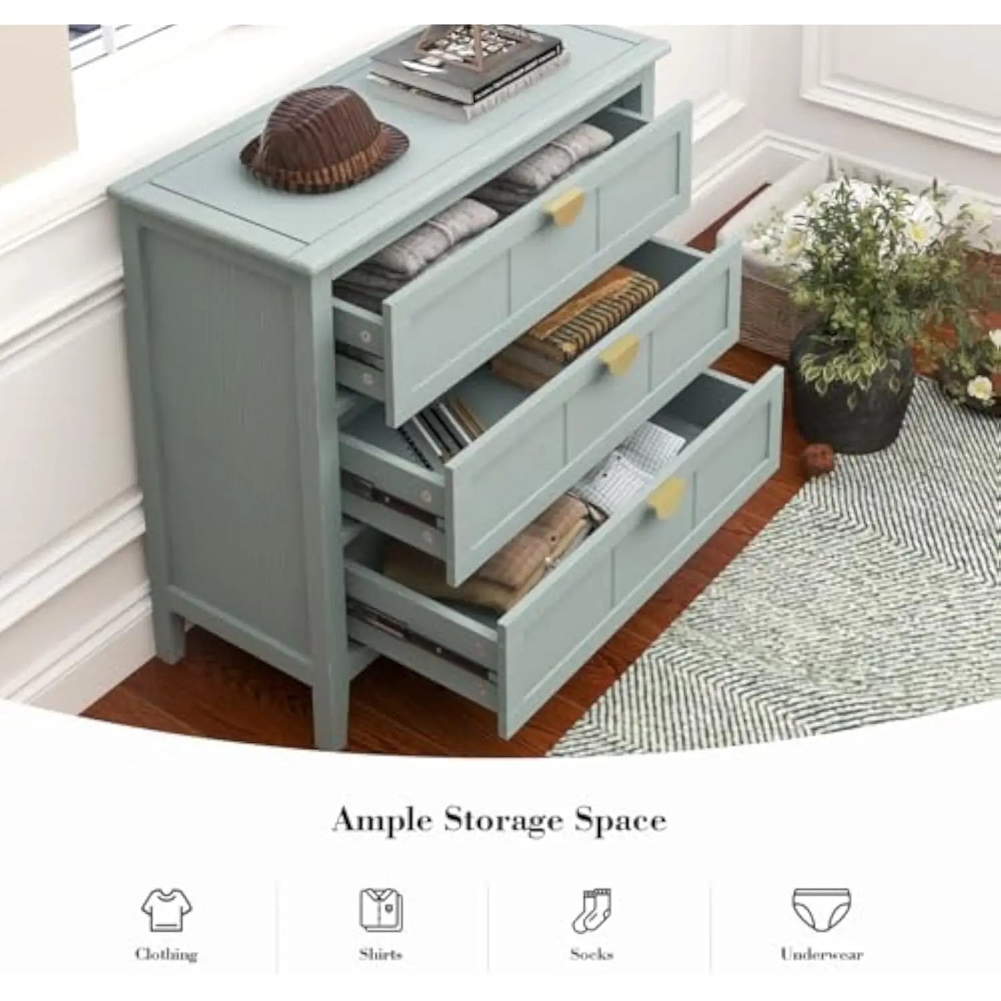 Modern 3-Drawer Wood Dresser – Farmhouse Chest & Bedroom Cabinet (30" Wide)