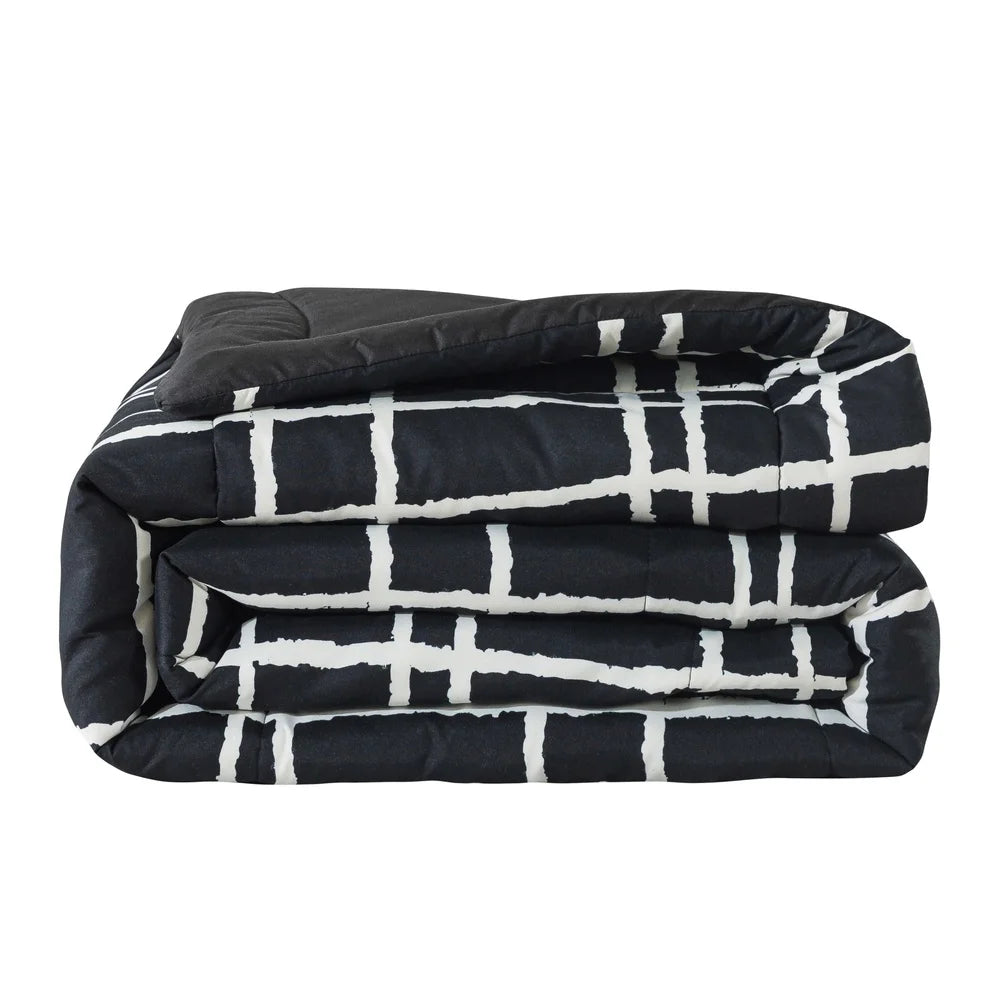 7-Piece Reversible Comforter Set – Black & White Checker Pattern, Full Size with Sheets, Shams & Storage Bag