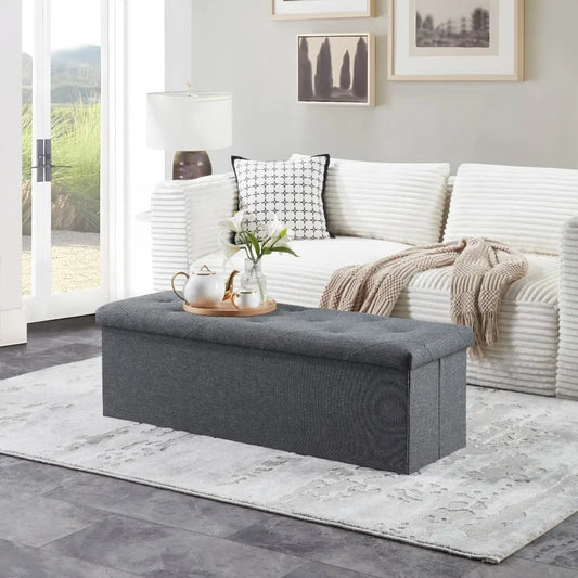 Folding Storage Ottoman Bench – 47" End-of-Bed Chest with Flip Lid