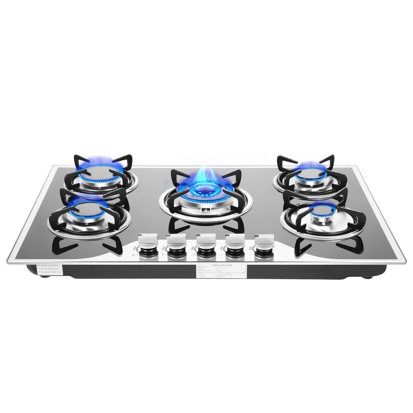 5-Burner Gas Cooktop – Built-in Tempered Glass Stove, Dual Fuel LPG/NG Countertop Cooker for Kitchen or RV