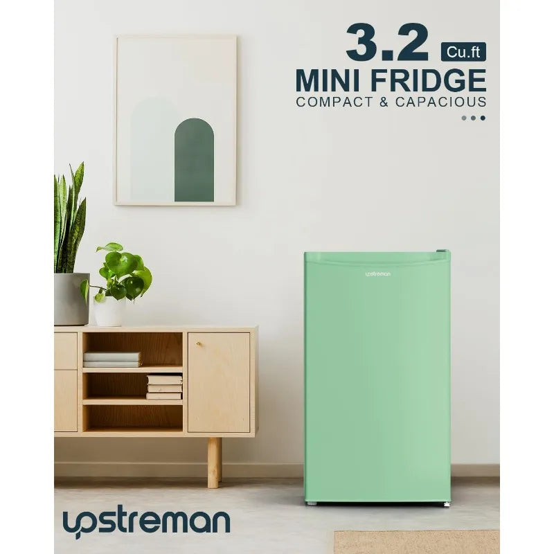 Upstreman 3.2 Cu.Ft Mini Fridge with Freezer – Single Door Compact Refrigerator with Adjustable Thermostat, Ideal for Dorms & Offices